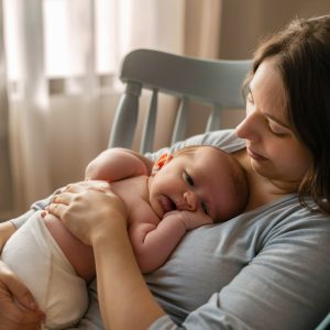 mother comfortably breastfeeding her newborn