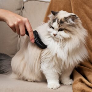 cat enjoying being groomed