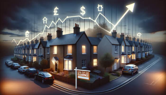 Graph depicting UK house clearance market price fluctuations alongside economic indicators and conditions.