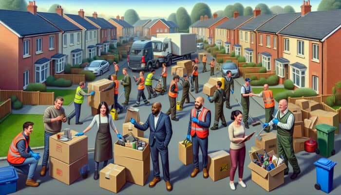 A local UK clearance team efficiently clearing a home, delivering personalised services and negotiating prices with clients.