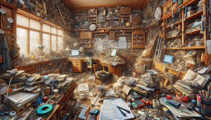 Thorough assessment of a cluttered house, identifying furniture and items, planning clearance strategy with appropriate tools.