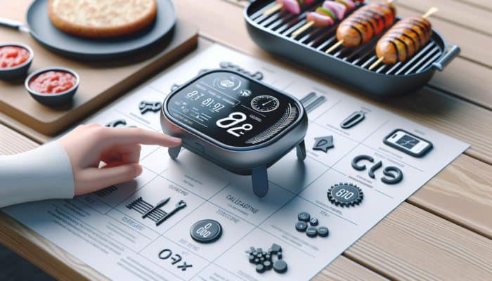 An intuitive grill timer with a large display and user-friendly buttons, designed for portability and easy setup.