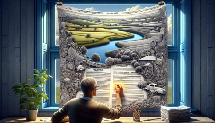 Individual reading rental agreement, highlighting key terms, with a rural landscape in the background.