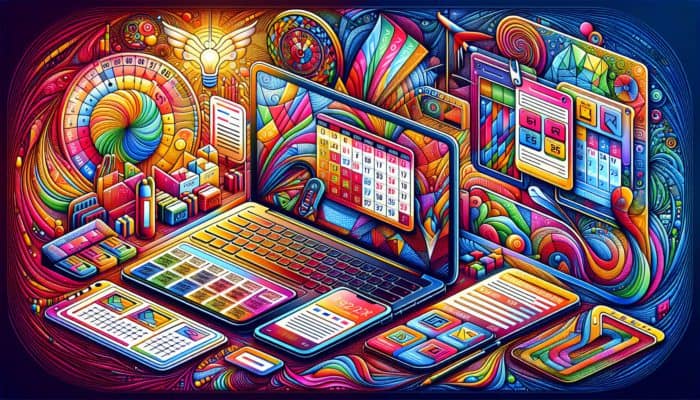 A calendar highlighting off-peak days, hotel loyalty cards, smartphone price alerts, and a laptop displaying Las Vegas hotel flash sales.