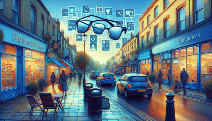 A lively street in Yeovil showcasing a variety of businesses with SEO-optimized signage and digital displays for local services.