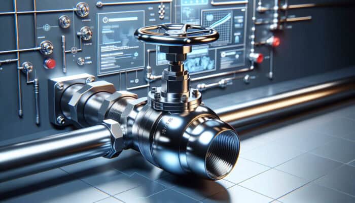 A modern ball valve featuring a shiny, corrosion-resistant sphere and a quarter-turn handle within a residential plumbing system.
