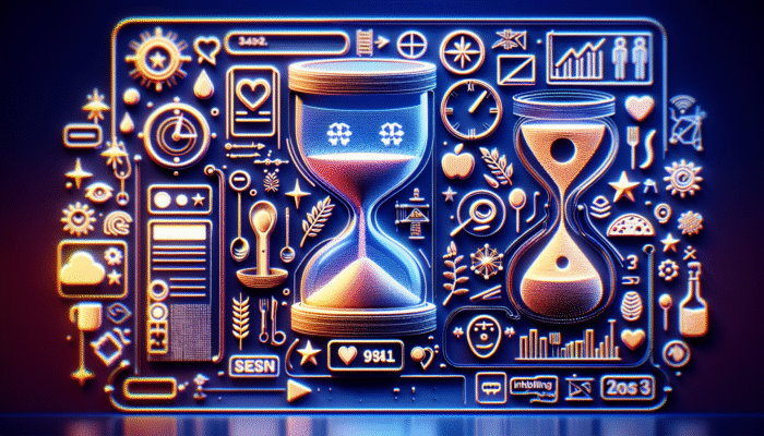 Futuristic search engine interface displaying a recipe with schema markup details like cooking time, ingredients, and ratings.