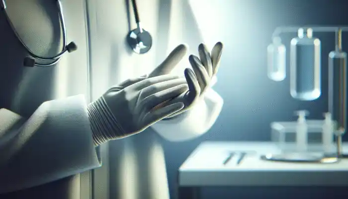 A healthcare worker wearing durable and flexible nitrile gloves from top brands in a clinical setting.