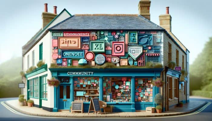 A bright storefront in Blandford Forum featuring local keywords and a community map, enhancing on-page SEO.