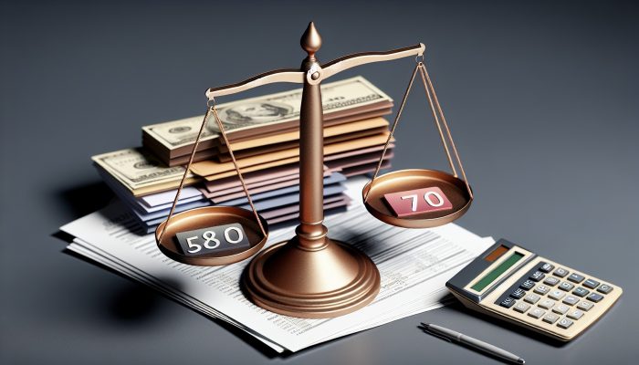 Who Qualifies for Debt Consolidation Loans: UK Guide | DCL Credit score scale from 300 to 850, highlighting 580 and 700, with UK financial documents and calculator.