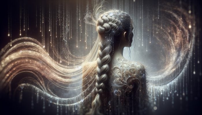 Expertly Crafted Waterfall Braids: A woman exhibiting beautifully styled waterfall braids against a backdrop of water droplets and gentle light.