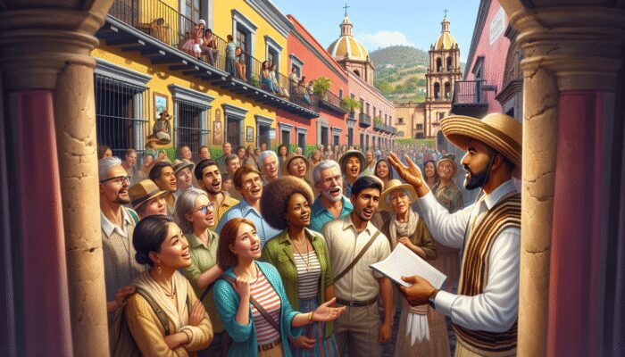 A vibrant San Miguel de Allende group tour exploring colonial architecture and local culture with a guide.