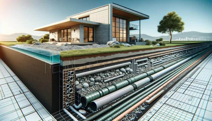 Cross-section of a French drain system in a West End, Vancouver home, redirecting surface water away from the foundation.