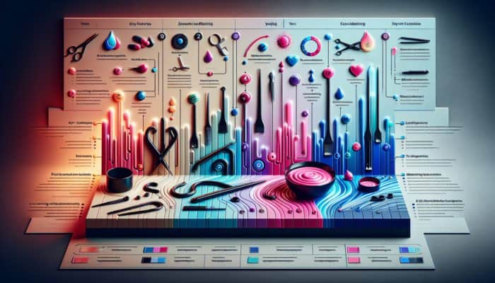 Infographic displaying melting tools for hair extensions with labeled diagrams and key features.